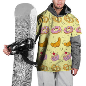 Накидка на куртку 3D с принтом Сладости в ряд в Санкт-Петербурге, 100% полиэстер |  | Тематика изображения на принте: готовить | донат | еда | желтый | капкейк | кондитер | паттерн | пирожное | повар | подарок | сладкое | узор