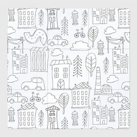 Магнитный плакат 3Х3 с принтом Нарисованный город в Санкт-Петербурге, Полимерный материал с магнитным слоем | 9 деталей размером 9*9 см | Тематика изображения на принте: белый | город | городской | дудлинг | нарисованный | серый | узор