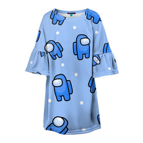 Детское платье 3D с принтом Among Us - Синий цвет в Санкт-Петербурге, 100% полиэстер | прямой силуэт, чуть расширенный к низу. Круглая горловина, на рукавах — воланы | among us | boy | амонг | детский | игра | мальчикам | мультяшный | паттерн | синий | сыну | узор | эмонг ас