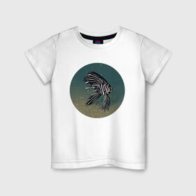Детская футболка хлопок с принтом Рыбка в Санкт-Петербурге, 100% хлопок | круглый вырез горловины, полуприлегающий силуэт, длина до линии бедер | белый | море | песок | плавники | полосатый | пузырьки | рыба | рыбка | черный
