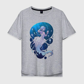 Мужская футболка хлопок Oversize с принтом Jellyfish mermaid в Санкт-Петербурге, 100% хлопок | свободный крой, круглый ворот, “спинка” длиннее передней части | jellyfish | mermaid | sea | медузы | морское | подводный мир | русалка