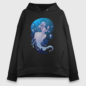 Женское худи Oversize хлопок с принтом Jellyfish mermaid в Санкт-Петербурге, френч-терри — 70% хлопок, 30% полиэстер. Мягкий теплый начес внутри —100% хлопок | боковые карманы, эластичные манжеты и нижняя кромка, капюшон на магнитной кнопке | jellyfish | mermaid | sea | медузы | морское | подводный мир | русалка