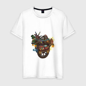 Мужская футболка хлопок с принтом Торговец в Санкт-Петербурге, 100% хлопок | прямой крой, круглый вырез горловины, длина до линии бедер, слегка спущенное плечо. | леприкон | тележка | товары | торговец