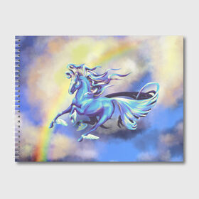 Альбом для рисования с принтом Ветер в облаках в Санкт-Петербурге, 100% бумага
 | матовая бумага, плотность 200 мг. | flying | horse | rainbow | крылья | лошадь | облака | полет