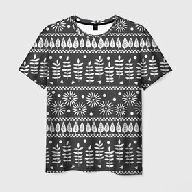 Мужская футболка 3D с принтом Этнические узоры в Санкт-Петербурге, 100% полиэфир | прямой крой, круглый вырез горловины, длина до линии бедер | народный | паттерн | растения | узор | цветы | черно белый | этнический