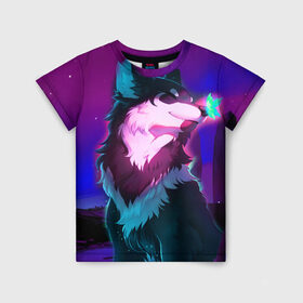 Детская футболка 3D с принтом Сказочный волк в Санкт-Петербурге, 100% гипоаллергенный полиэфир | прямой крой, круглый вырез горловины, длина до линии бедер, чуть спущенное плечо, ткань немного тянется | wolf | бабочка | волк | волки | волшебный волк | животные | звери | магический волк