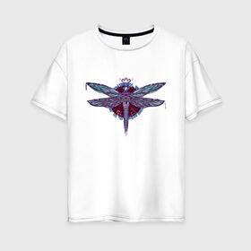 Женская футболка хлопок Oversize с принтом Стрекоза в Санкт-Петербурге, 100% хлопок | свободный крой, круглый ворот, спущенный рукав, длина до линии бедер
 | dragonfly | круг | крылья | стрекоза