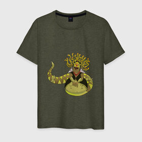 Мужская футболка хлопок с принтом Горгона в Санкт-Петербурге, 100% хлопок | прямой крой, круглый вырез горловины, длина до линии бедер, слегка спущенное плечо. | змея | магия | полужаба | фэнтези | яд