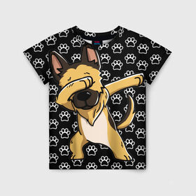 Детская футболка 3D с принтом DAB DOG в Санкт-Петербурге, 100% гипоаллергенный полиэфир | прямой крой, круглый вырез горловины, длина до линии бедер, чуть спущенное плечо, ткань немного тянется | dab | dog | дог | домашние животные | друг человека | звери | овчарка | пес | песель | собака | собакен