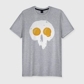 Мужская футболка хлопок Slim с принтом Череп-глазунья в Санкт-Петербурге, 92% хлопок, 8% лайкра | приталенный силуэт, круглый вырез ворота, длина до линии бедра, короткий рукав | Тематика изображения на принте: еда | желток | завтрак | яичница | яйцо