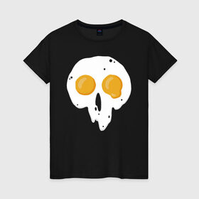 Женская футболка хлопок с принтом Череп-глазунья в Санкт-Петербурге, 100% хлопок | прямой крой, круглый вырез горловины, длина до линии бедер, слегка спущенное плечо | еда | желток | завтрак | яичница | яйцо
