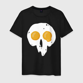 Мужская футболка хлопок с принтом Череп-глазунья в Санкт-Петербурге, 100% хлопок | прямой крой, круглый вырез горловины, длина до линии бедер, слегка спущенное плечо. | Тематика изображения на принте: еда | желток | завтрак | яичница | яйцо
