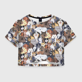Женская футболка Crop-top 3D с принтом Dogs в Санкт-Петербурге, 100% полиэстер | круглая горловина, длина футболки до линии талии, рукава с отворотами | cобака | доберман | животное | звери | кинолог | корги | милый | мордочка | овчарка | паттерн | пес | пудель | стикербомбинг | щенок | я люблю собак