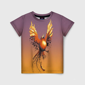 Детская футболка 3D с принтом Феникс и зола в Санкт-Петербурге, 100% гипоаллергенный полиэфир | прямой крой, круглый вырез горловины, длина до линии бедер, чуть спущенное плечо, ткань немного тянется | fire | flame | зола | огонь | птица | феникс | яйцо