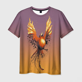 Мужская футболка 3D с принтом Феникс и зола в Санкт-Петербурге, 100% полиэфир | прямой крой, круглый вырез горловины, длина до линии бедер | Тематика изображения на принте: fire | flame | зола | огонь | птица | феникс | яйцо