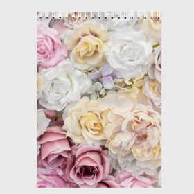 Скетчбук с принтом Нежные Цветы в Санкт-Петербурге, 100% бумага
 | 48 листов, плотность листов — 100 г/м2, плотность картонной обложки — 250 г/м2. Листы скреплены сверху удобной пружинной спиралью | белый | розовый | розы | сирень | цветок