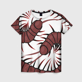 Женская футболка 3D с принтом Гигантские сколопендры в Санкт-Петербурге, 100% полиэфир ( синтетическое хлопкоподобное полотно) | прямой крой, круглый вырез горловины, длина до линии бедер | centipede | insect | scolopendra | многоножка | насекомое | сороконожка