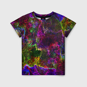 Детская футболка 3D с принтом Энергия в красках в Санкт-Петербурге, 100% гипоаллергенный полиэфир | прямой крой, круглый вырез горловины, длина до линии бедер, чуть спущенное плечо, ткань немного тянется | abstract | color | energy | gradient | neon | pattern | space | texture | абстрактный | абстракция | волны | всплеск | градиент | дым | искусство | космические | краски | красочный | неон | неоновый | сияние | текстура | туман