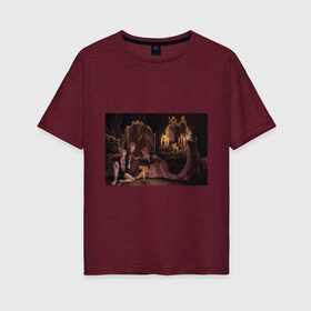 Женская футболка хлопок Oversize с принтом Guest of vampires в Санкт-Петербурге, 100% хлопок | свободный крой, круглый ворот, спущенный рукав, длина до линии бедер
 | dark academy | goth | вампиры | готика | тёмная академия