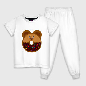 Детская пижама хлопок с принтом Пончик - мишка в Санкт-Петербурге, 100% хлопок |  брюки и футболка прямого кроя, без карманов, на брюках мягкая резинка на поясе и по низу штанин
 | Тематика изображения на принте: еда | кекс | мишка | пирог | пончик | сладости | шоколад