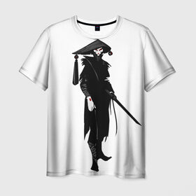 Мужская футболка 3D с принтом Мечник самурай в Санкт-Петербурге, 100% полиэфир | прямой крой, круглый вырез горловины, длина до линии бедер | дух | катана | меч | мечник | неко | самурай