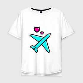 Мужская футболка хлопок Oversize с принтом Влюбленный самолет в Санкт-Петербурге, 100% хлопок | свободный крой, круглый ворот, “спинка” длиннее передней части | Тематика изображения на принте: 14 февраля | 8 марта | влюбленные | любовь | путешествие. | самолет