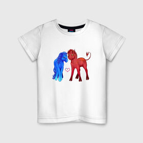 Детская футболка хлопок с принтом Жар и холод в Санкт-Петербурге, 100% хлопок | круглый вырез горловины, полуприлегающий силуэт, длина до линии бедер | Тематика изображения на принте: cute | pony | единорог | милота | пони | сердце | чертик