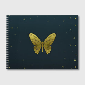 Альбом для рисования с принтом Butterfly в Санкт-Петербурге, 100% бумага
 | матовая бумага, плотность 200 мг. | бабочка | геомеирический | золотой | темный фон