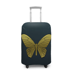 Чехол для чемодана 3D с принтом Butterfly в Санкт-Петербурге, 86% полиэфир, 14% спандекс | двустороннее нанесение принта, прорези для ручек и колес | бабочка | геомеирический | золотой | темный фон