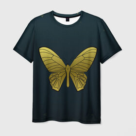 Мужская футболка 3D с принтом Butterfly в Санкт-Петербурге, 100% полиэфир | прямой крой, круглый вырез горловины, длина до линии бедер | бабочка | геомеирический | золотой | темный фон