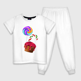 Детская пижама хлопок с принтом Кекс в Санкт-Петербурге, 100% хлопок |  брюки и футболка прямого кроя, без карманов, на брюках мягкая резинка на поясе и по низу штанин
 | выпечка | еда | карамель | сладости