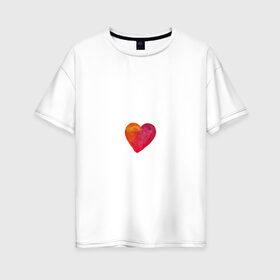 Женская футболка хлопок Oversize с принтом Акварельное сердце в Санкт-Петербурге, 100% хлопок | свободный крой, круглый ворот, спущенный рукав, длина до линии бедер
 | день валентина | любовь | парные | сердца