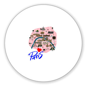 Коврик для мышки круглый с принтом Париж в Санкт-Петербурге, резина и полиэстер | круглая форма, изображение наносится на всю лицевую часть | paris | достопримечательности | карта | париж | путешествия | франция | эйфелева башня | я люблю париж