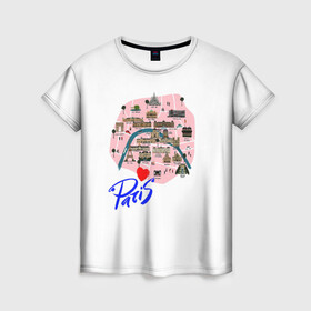 Женская футболка 3D с принтом Париж в Санкт-Петербурге, 100% полиэфир ( синтетическое хлопкоподобное полотно) | прямой крой, круглый вырез горловины, длина до линии бедер | paris | достопримечательности | карта | париж | путешествия | франция | эйфелева башня | я люблю париж