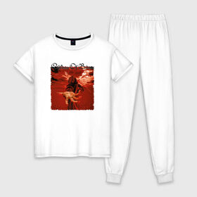 Женская пижама хлопок с принтом Children of Bodom в Санкт-Петербурге, 100% хлопок | брюки и футболка прямого кроя, без карманов, на брюках мягкая резинка на поясе и по низу штанин | 