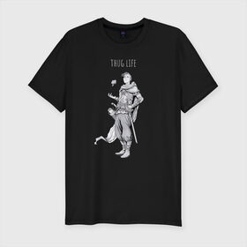 Мужская футболка хлопок Slim с принтом Thug life black в Санкт-Петербурге, 92% хлопок, 8% лайкра | приталенный силуэт, круглый вырез ворота, длина до линии бедра, короткий рукав | adventurer | fantasy | medival | thief | thug | вор | головорез | приключенец | средневековье | фэнтэзи