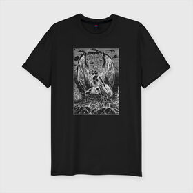 Мужская футболка хлопок Slim с принтом Celestial black в Санкт-Петербурге, 92% хлопок, 8% лайкра | приталенный силуэт, круглый вырез ворота, длина до линии бедра, короткий рукав | angel | celestial | fantasy | warrior | ангел | воительница | небесная | руны | средневековье | фэнтези