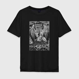 Мужская футболка хлопок Oversize с принтом Celestial black в Санкт-Петербурге, 100% хлопок | свободный крой, круглый ворот, “спинка” длиннее передней части | angel | celestial | fantasy | warrior | ангел | воительница | небесная | руны | средневековье | фэнтези