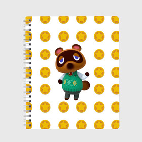 Тетрадь с принтом Animal crossing - Nook в Санкт-Петербурге, 100% бумага | 48 листов, плотность листов — 60 г/м2, плотность картонной обложки — 250 г/м2. Листы скреплены сбоку удобной пружинной спиралью. Уголки страниц и обложки скругленные. Цвет линий — светло-серый
 | animal crossing | nook | детский | желтый | игра | компьютерный | кроссинг | монеты | нок | нук | персонаж | подарок | том нук | узор | энимал кросинг