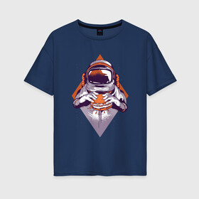 Женская футболка хлопок Oversize с принтом Астронавт с Бургером в Санкт-Петербурге, 100% хлопок | свободный крой, круглый ворот, спущенный рукав, длина до линии бедер
 | astronaut | burger | elon | food | galaxy | man | mask | moon | moonwalker | musk | nasa | sandwich | space | space x | spaceman | spacex | universe | астрономия | вселенная | галактика | гамбургер | еда | илон | космонавт | маск | наса | скафан