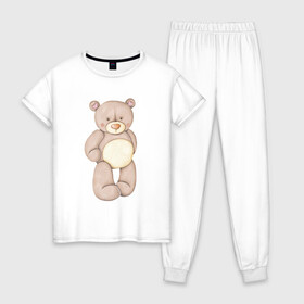 Женская пижама хлопок с принтом Мишка в Санкт-Петербурге, 100% хлопок | брюки и футболка прямого кроя, без карманов, на брюках мягкая резинка на поясе и по низу штанин | акварель | карандашом | косолапый | медведь | мужчине | парень