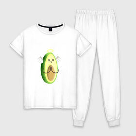 Женская пижама хлопок с принтом Авокадо в Санкт-Петербурге, 100% хлопок | брюки и футболка прямого кроя, без карманов, на брюках мягкая резинка на поясе и по низу штанин | авокадо | веган | еда блогеров | мемы | минимализм | прикольные картинки | прикольные надписи | растение | смешное авокадо | фрукт