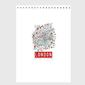 Скетчбук с принтом Лондон в Санкт-Петербурге, 100% бумага
 | 48 листов, плотность листов — 100 г/м2, плотность картонной обложки — 250 г/м2. Листы скреплены сверху удобной пружинной спиралью | london | англия | биг бен | великобритания | достопримечательности | карта | лондон | путешествия | я люблю лондон