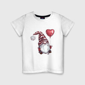 Детская футболка хлопок с принтом Гномик с шариком в Санкт-Петербурге, 100% хлопок | круглый вырез горловины, полуприлегающий силуэт, длина до линии бедер | влюбленные | гномик | день валентина | парные | парочки | шарик