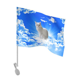 Флаг для автомобиля с принтом Кот в облаках в Санкт-Петербурге, 100% полиэстер | Размер: 30*21 см | animals | cat | kitty | ангел | белый кот | блики | взгляд кота | глаза кота | животные | киска | кот | котейка | котенок | котик | кошак | кошка | лучи | мордочка | небесный | небо | облака | пейзаж | питомец