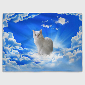 Плед 3D с принтом Кот в облаках в Санкт-Петербурге, 100% полиэстер | закругленные углы, все края обработаны. Ткань не мнется и не растягивается | animals | cat | kitty | ангел | белый кот | блики | взгляд кота | глаза кота | животные | киска | кот | котейка | котенок | котик | кошак | кошка | лучи | мордочка | небесный | небо | облака | пейзаж | питомец