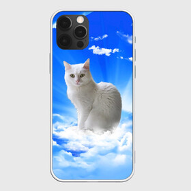 Чехол для iPhone 12 Pro с принтом Кот в облаках в Санкт-Петербурге, силикон | область печати: задняя сторона чехла, без боковых панелей | animals | cat | kitty | ангел | белый кот | блики | взгляд кота | глаза кота | животные | киска | кот | котейка | котенок | котик | кошак | кошка | лучи | мордочка | небесный | небо | облака | пейзаж | питомец