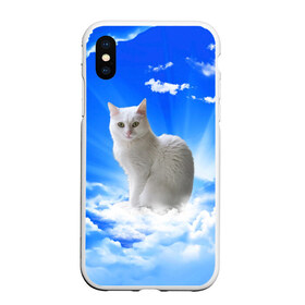Чехол для iPhone XS Max матовый с принтом Кот в облаках в Санкт-Петербурге, Силикон | Область печати: задняя сторона чехла, без боковых панелей | animals | cat | kitty | ангел | белый кот | блики | взгляд кота | глаза кота | животные | киска | кот | котейка | котенок | котик | кошак | кошка | лучи | мордочка | небесный | небо | облака | пейзаж | питомец