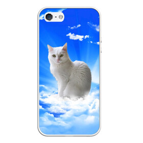Чехол для iPhone 5/5S матовый с принтом Кот в облаках в Санкт-Петербурге, Силикон | Область печати: задняя сторона чехла, без боковых панелей | animals | cat | kitty | ангел | белый кот | блики | взгляд кота | глаза кота | животные | киска | кот | котейка | котенок | котик | кошак | кошка | лучи | мордочка | небесный | небо | облака | пейзаж | питомец