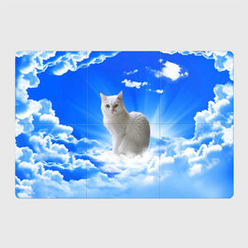 Магнитный плакат 3Х2 с принтом Кот в облаках в Санкт-Петербурге, Полимерный материал с магнитным слоем | 6 деталей размером 9*9 см | animals | cat | kitty | ангел | белый кот | блики | взгляд кота | глаза кота | животные | киска | кот | котейка | котенок | котик | кошак | кошка | лучи | мордочка | небесный | небо | облака | пейзаж | питомец